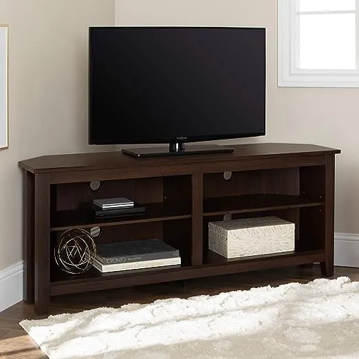 58 in. Espresso MDF Corner TV Stand 60 in. with Adjustable Shelves