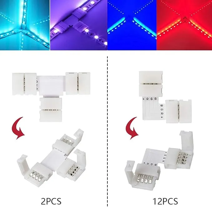 FUMENTON LED Strip Connector Kit for 5050 10mm 4Pin,Includes 8 Types of Solderless LED Strip Accessories,Provides Most Parts for DIY