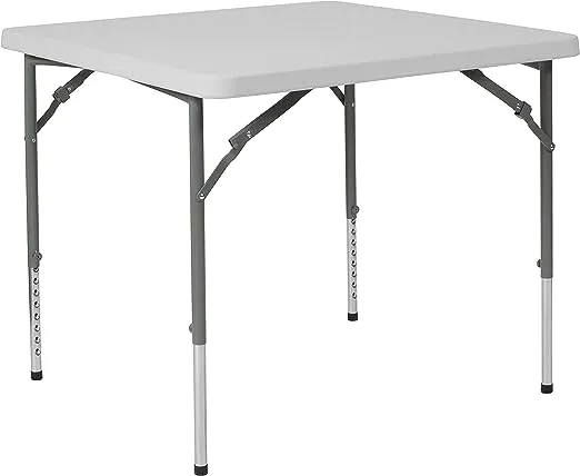 EMMA + OLIVER 2.79-Foot Square Height Adjustable Granite White Plastic Folding Table