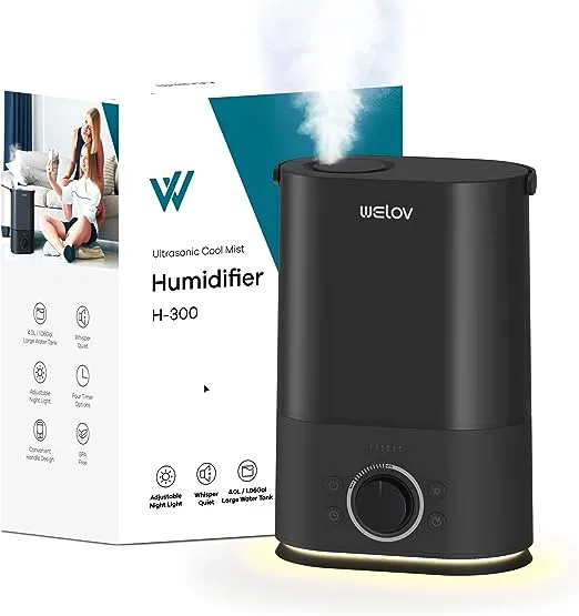 WELOV Humidificadores para dormitorio, humidificadores de niebla fría de 4 litros para habitación grande, humidificador de vaporizador de aire silencioso con temporizador, luz nocturna, sin fugas, fácil de limpiar, humidificadores de habitación para bebé