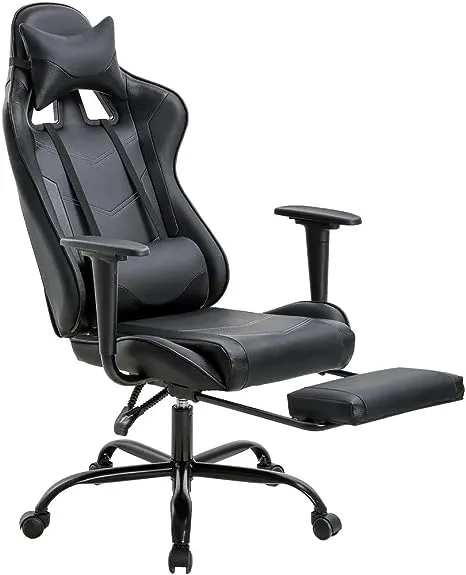 BestOffice Office Chair PC Gaming Chair Ergonomic Desk Chair Executive PU Leather Computer Chair Lumbar Support with Footrest Modern Task Rolling Swivel Racing Chair for Women&Men, BlackBestOffice Office Chair PC Gaming Chair Ergonomic De…