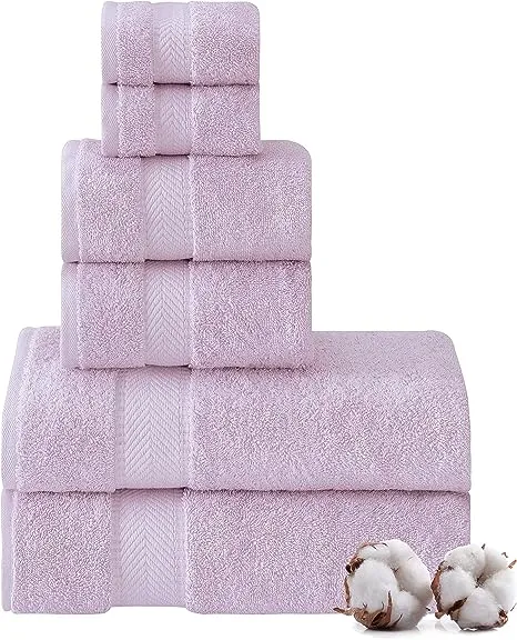 TEXTILOM 100% Turkish Cotton 6 Pcs Bath Towel Set, Luxury Soft & Absorbent Bathroom Towels Set (2 Bath Towels, 2 Hand Towels, 2 Washcloths)- Lilac