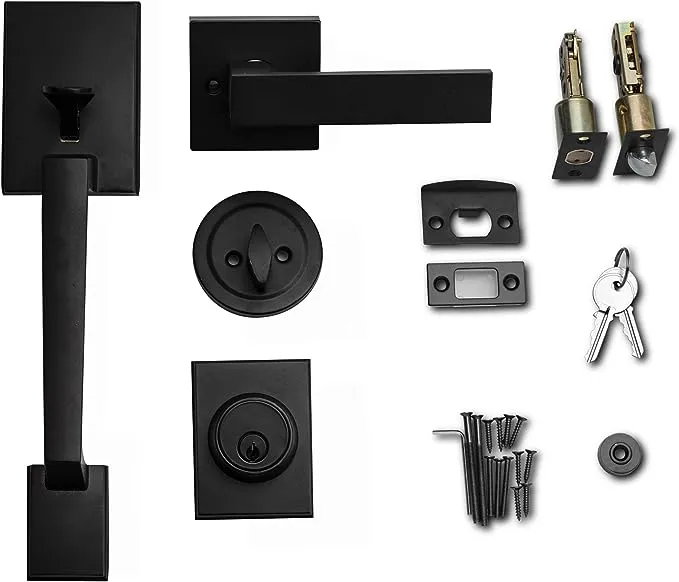 Adjustable Iron Black Lever Handle Set for 1 3/8-Inch-1 3/4-Inch Doors