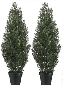 Two 3 Foot Outdoor Artificial Cedar Trees Potted Plants