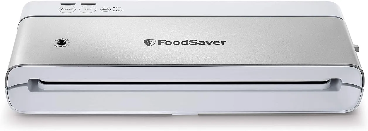 FoodSaver Compact Vacuum Sealer Machine with Sealer Bags and Roll for Airtight Food Storage and Sous Vide, White