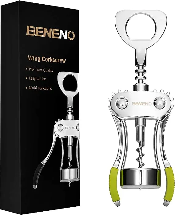 Wine Opener, Zinc Alloy Premium Wing Corkscrew Wine Bottle Opener with Multifunctional Bottles Opener, Upgrade - Green