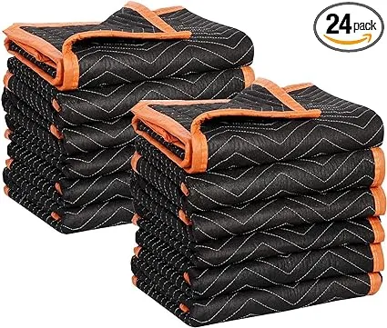 Simpli-Magic 79524 Heavy Duty Padded Moving Blankets, Black/Orange, 72” x 80”, 24 Pack