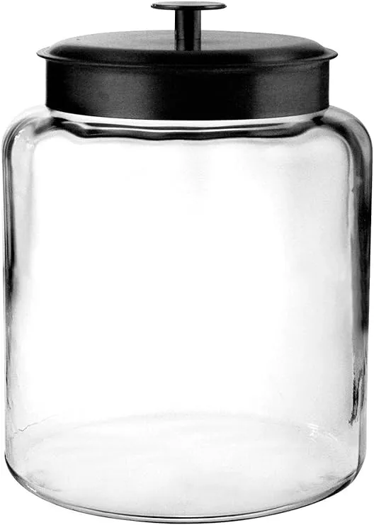 Anchor Hocking 2 Gallon Montana Glass Jar with Lid (2 piece, black metal, dishwasher safe)