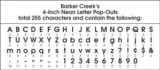 Barker Creek Letter Pop-Outs, 4" Neon, Multicolor Designer Letters for Bulletin Boards, Breakrooms, Reception Areas, Signs, Displays, And More! 4 ", 255 Characters per Set (1703)