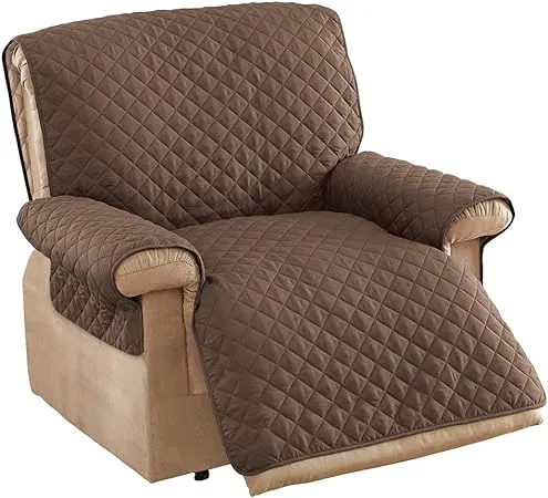 Collections Etc Reversible Quilted Furniture Cover Chocolate/Tan Jumbo Recliner