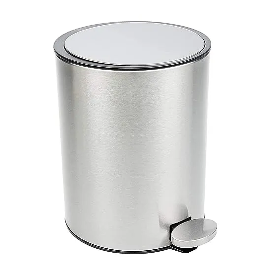 Bamodi Bathroom Bin 101.4 oz – Garbage Can with Lids – Small Pedal Bin for Bathroom, Toilet, Restroom – Stainless Steel Rubbish Waste Trash Can with Removable Inner Bucket (Silver)