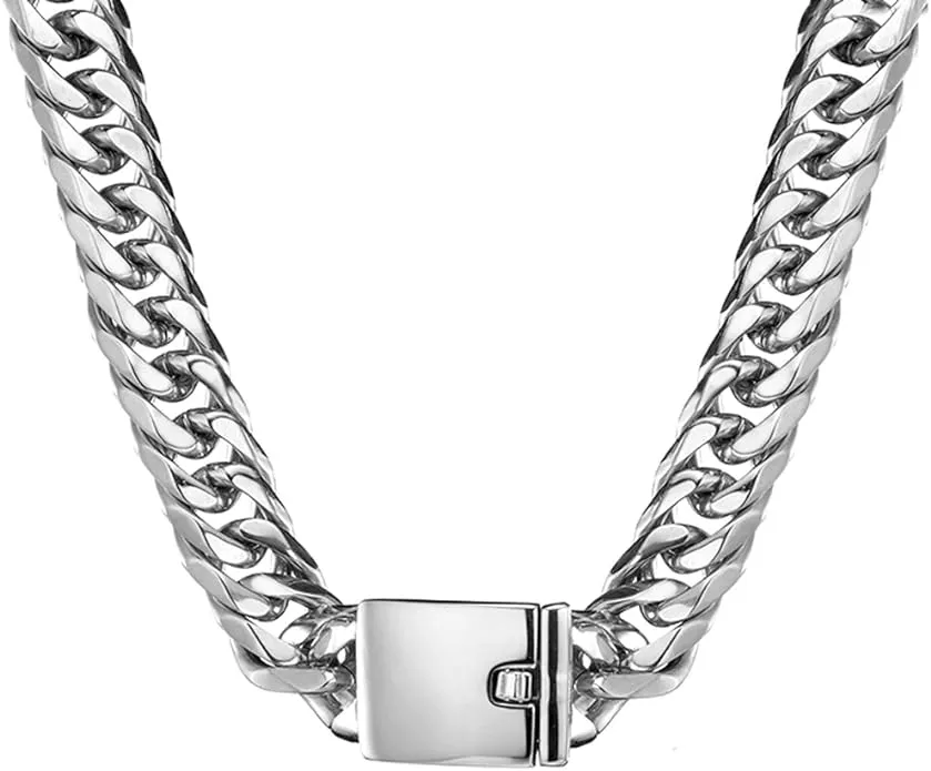 Jxlepe Miami Cuban Link Chain 16mm Big Silver White Stainless Steel Curb Necklace for Men