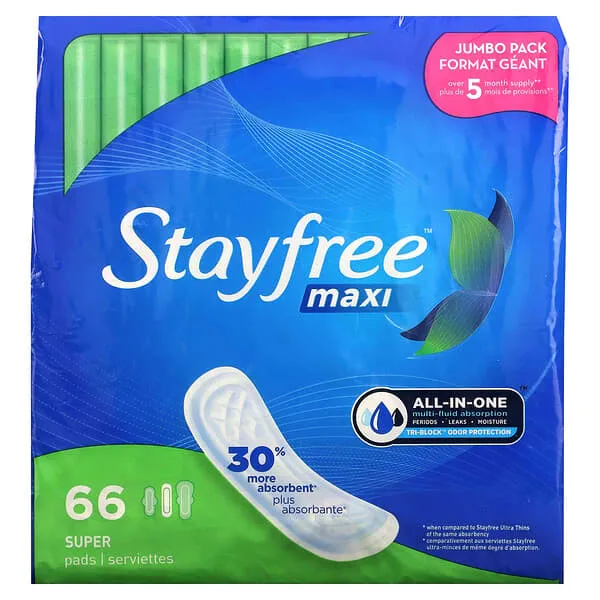 Stayfree Maxi Super Long Wingless Reliable Protection and Absorbency Pads For Women, 48 Count (Pack of 1)