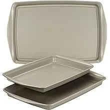 Rachael Ray Nonstick Bakeware Set without Grips includes Nonstick Cookie Sheets / Baking Sheets - 3 Piece, Silver