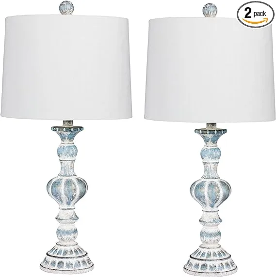 26.5" Distressed Candlestick Resin Table Lamp, Set Of 2, Cottage Antique Blue - Farmhouse - Lamp Sets - by Fangio Lighting | Houzz