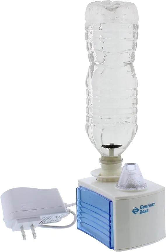 Comfort Zone Ultrasonic Turn Bottle into into Personal Portable Humidifier - 6 Hour Operation - Whisper Quiet, Travel, white (CZHD20)