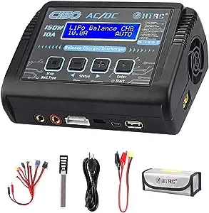 HTRC LiPo Battery Charger RC Balance Fast Charger Discharger 150W 10A AC/DC C150 Battery Chargers for 1-6S Life Li-ion LiHV NiCd NiMH PB Smart Battery (Black)