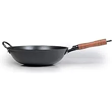 臻三环 ZhenSanHuan Cast Iron Woks and Stir Fry Pans, No Coating, Induction Suitable, Flat Bottom (34CM/13.4in)