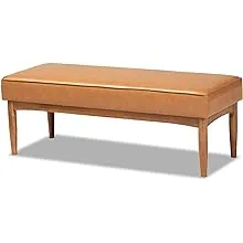 Baxton Studio Arvid Mid-Century Modern Tan Faux Leather Upholstered and Walnut Brown Finished Wood Dining Bench