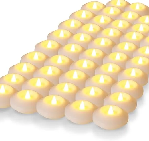 LARDUX Pack of 48 LED Floating Candles - 3 Inch Flameless Plastic Floating Tea Lights Flickering for Christmas Wedding Anniversary Party Centerpiece Decorations