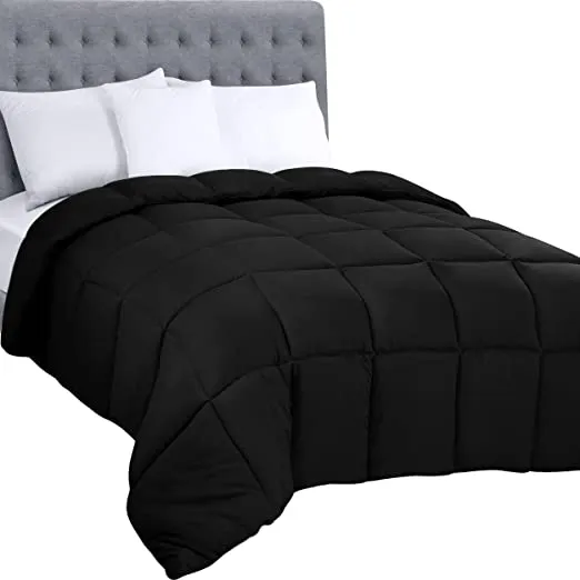 Utopia Bedding Comforters Twin Size, All Season Duvet Insert, Down Alternative Box Stitched Bed Comforter with Corner Tabs, Machine Washable (Black)