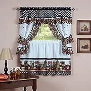 Printed Cottage Tier and Swag Window Curtain Set - 57 Inch Width, 24 Inch Length - Mason Jars - Light Filtering Drapes for Kitchen, Living & Dining Room by Achim Home Decor