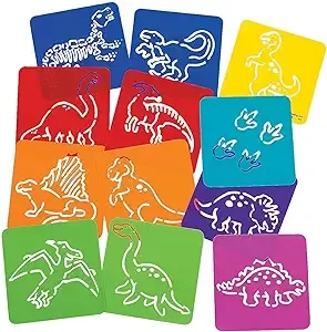 Fun Express Dinosaur Stencils for Kids - 12 pack of Plastic Drawing Stencils