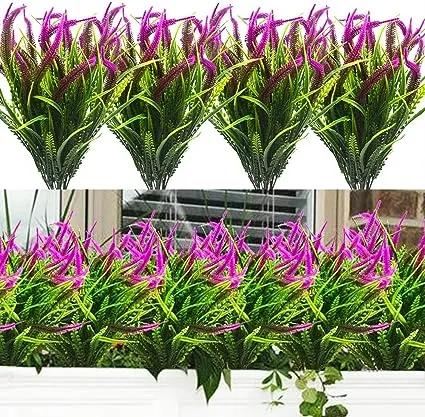 KLEMOO Artificial Flowers 8 Bundles Fake Outdoor UV Resistant Greenery Faux Plants Shrubs for Indoor Outside Hanging Planter Home Office Wedding Farmhouse Decor (Orange Red)