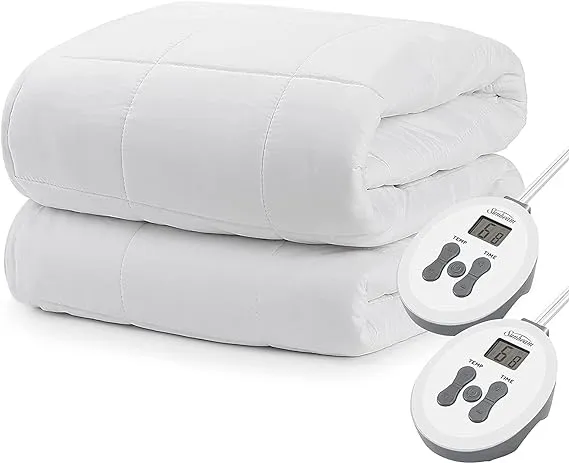 Sunbeam King Premium Electric Heated Mattress Pad with Dual Controls, 20 Heat Settings and 100% Cotton Top