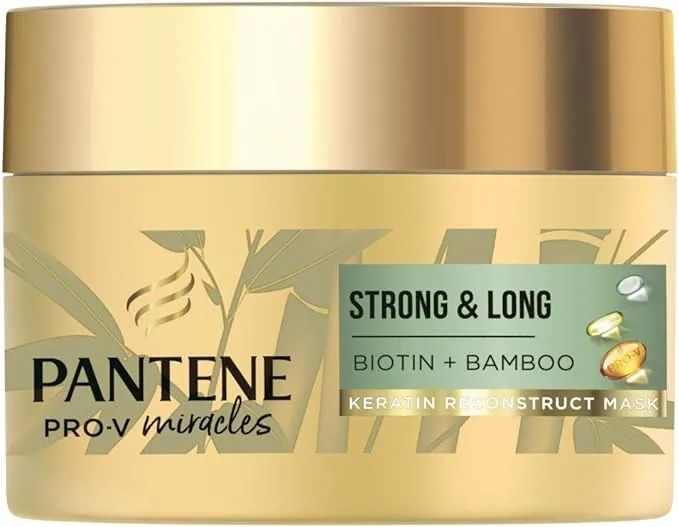 Pantene Miracles Strong & Long Keratin Hair Mask With Bamboo & Biotin helps reduce hair loss. Deep Conditioning Hair treatment for damaged hair, 160ml