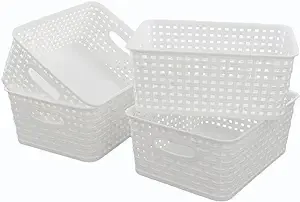 Lesbin White Plastic Weave Baskets, 4-Pack