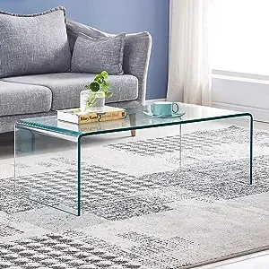 SMARTIK Glass Coffee Table, Modern Tempered Clear Coffee Tables Decor for Living Room, Modern Small Glass Living Room Tables (Medium 39.3" x 19.6" x 13.8")