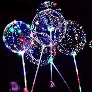 6 Packs LED Light Up BoBo Balloons with Sticks,3 Levels Flashing Lights,20 Inches Bubble Balloon,70cm Stick,Christmas Birthday Party Decoration