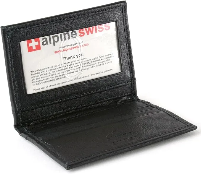 Alpine Swiss Thin Front Pocket Wallet Business Card Case 2 ID Window 6 Card Slot Black