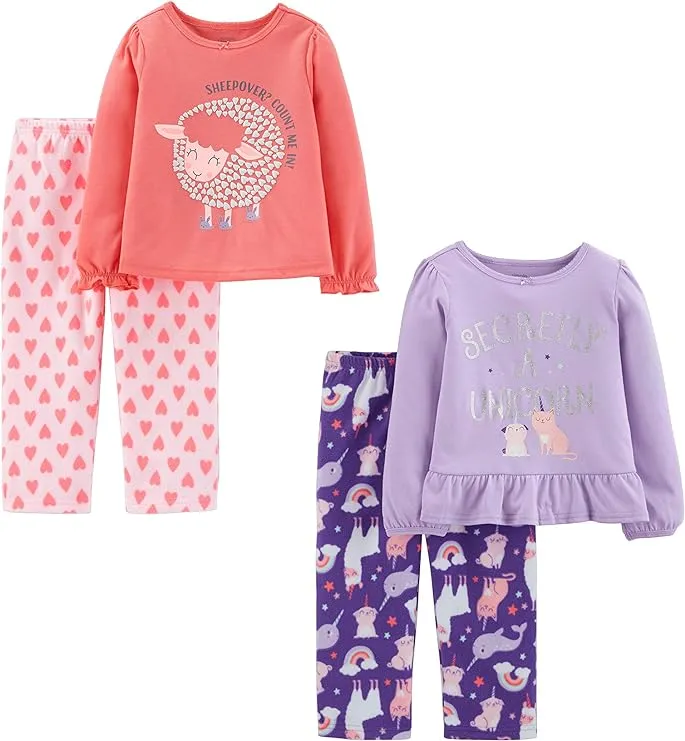 Conjunto de pijama de 4 peças para meninas Simple Joys by Carter's (parte superior de algodão e parte inferior de lã)