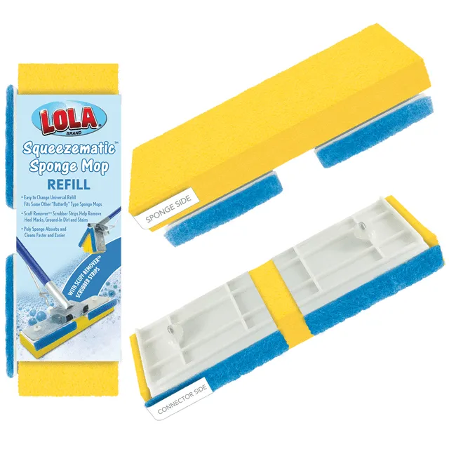 LOLA Products Squeeze Matic Butterfly Sponge Mop Refill, 9", Replacement Head, Floor Cleaning, Comparable w/Quickie Type S Sponge Mop Refill, 1 Pack