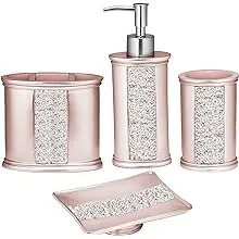 Zahari Home 4pc Sinatra Stylish Bathroom Accessories Set Liquid Soap Dispenser, Tumbler, Tooth Brush Holder and Soap Dish Modern Classic Luxury Decor Bling Mosaic Glass Blush Bathroom AccessoriesZahari Home 4pc Sinatra Stylish Bathroom Accessorie…