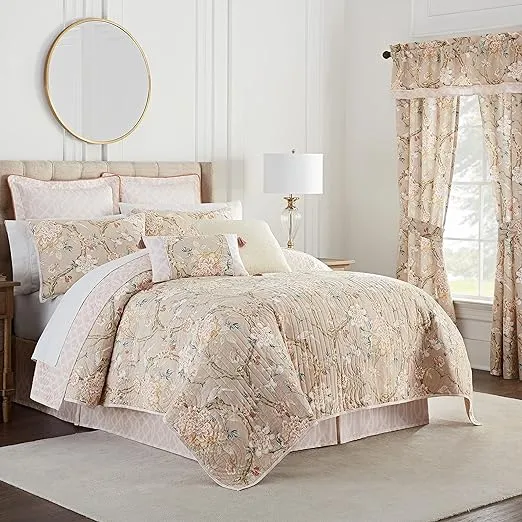 Waverly Mudan 4 Piece Quilt Set, King - Taupe