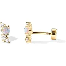 PAVOI 14K Gold Plated Solid 925 Sterling Silver Post Cubic Zirconia Flat Back Earrings for Women | Cartilage Earring | Helix Piercing Jewelry | Small Stud Earrings | Trinity, Pearl, Marquise, Opal