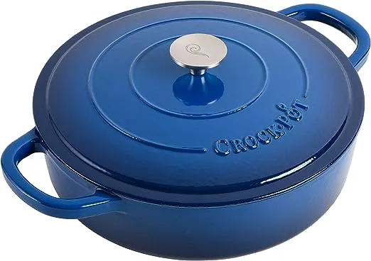 Crock Pot Artisan 5 Quart Enameled Cast Iron Braiser Pan - Sapphire Blue