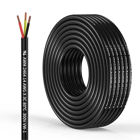 14 Gauge 3 Conductor Electrical Wire Oxygen-Free Copper Cable 100FT/30.5M Flexible Low Voltage Cable for LED Strips Lamps Lighting Residential Wiring car Circuit(14/3AWG-100FT)