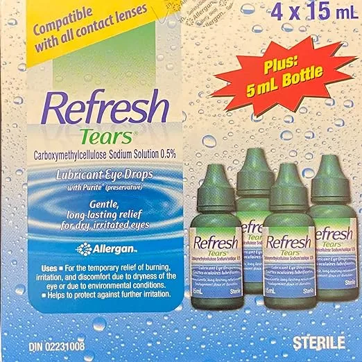 Refresh Tears Lubricant Eye Drops 4x15 mL, 1x5 ml