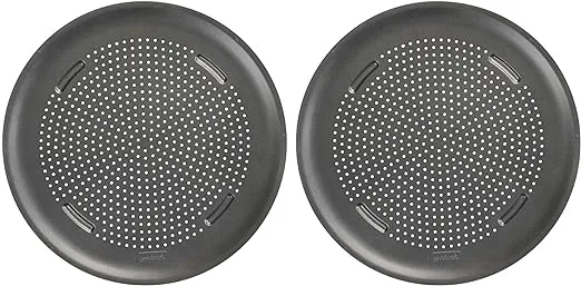 GoodCook AirPerfect 15.75'' Insulated Nonstick Carbon Steel Pizza Pan with Holes, 2-Pack, Gray