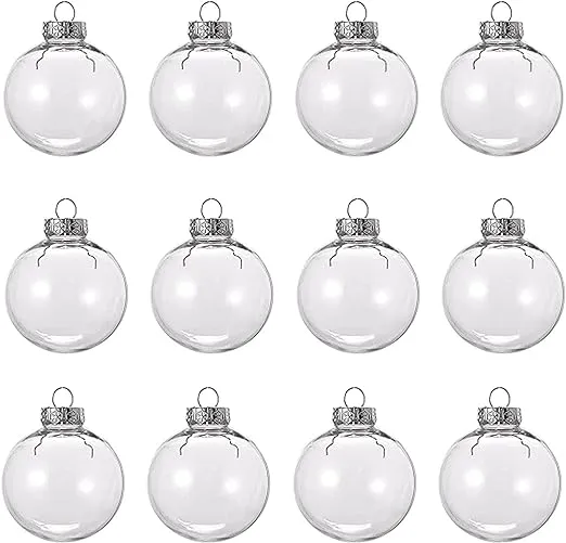 12 Pcs 3.15 Inch Clear Plastic Fillable Ornament Balls, Removable Top Clear Hanging Ornaments Ball, DIY Plastic Ornaments Round Balls, Perfect for Decoration On Christmas Trees, Wedding, Party