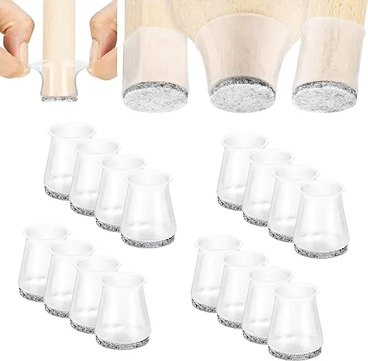 Aneaseit Chair Leg Floor Protectors - 1 1/8" x 16 Pcs Crystal - Felt Bottom Soft Silicone Pads for Furniture Feet & Hardwood Floors - Small Transpare