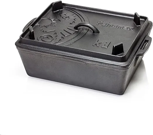 Petromax Loaf Pan with Lid, Large Cast Iron Bakeware Pan with Handles for Campfire or Home Kitchen, Pre-Seasoned, Can Also Use Lid for Cooking, 5.8 Quart