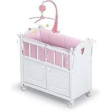 Badger Basket Cabinet Doll Crib with Gingham Bedding and Free Personalization Kit - White/Pink