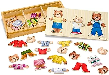 Melissa & Doug Mix 'n Match Wooden Bear Family Dress-Up Puzzle With Storage Case (45pc)