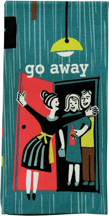 Blue Q Dish Towel, Go Away (What Your Host is Really Thinking?) Funny, Nifty 50's Vibe, 100% Cotton, Imported, Screen-Printed in Rich Vibrant Colors, 28" x 21"