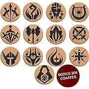 HQ Cork DND Coasters - Set of 12 Class +1 DM Icon Coasters - Great Nerdy Gift for D&D Players, Gamers, DM, Men or Women- Dungeons & Dragons Accessories for Home Decor, Mugs, Drinks, Table Decoration